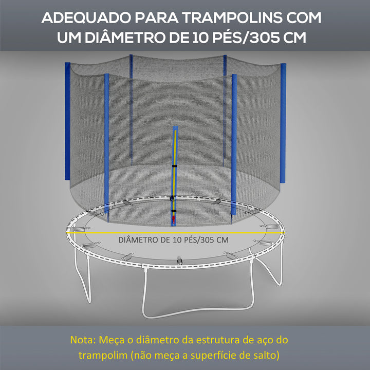 Rede de Segurança para Trampolim Ø305 cm Rede de Substituição de Trampolins para Exterior e Porta com Fecho de Correr para 6 Postes Azul