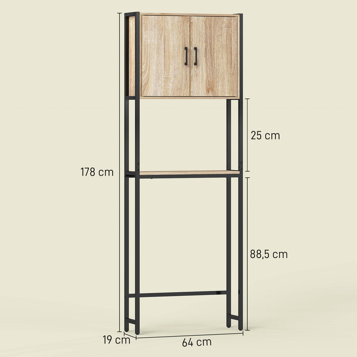 Móvel sobre Sanita Organizador sobre WC com 2 Portas Prateleira Ajustável Prateleira Aberta Estante de Casa de Banho sobre WC para Espaço Pequeno 64x19x178 cm Madeira