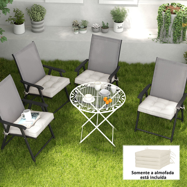 Conjunto de Almofadas para Cadeiras de Jantar 42x42x5 cm Jogo de 4 Peças Almofadas para Cadeiras de Jardim Impermeáveis com 2 Amarras de Fixação Creme