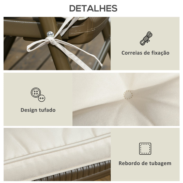 Conjunto de Almofadas para Cadeiras de Jantar 42x42x5 cm Jogo de 4 Peças Almofadas para Cadeiras de Jardim Impermeáveis com 2 Amarras de Fixação Creme