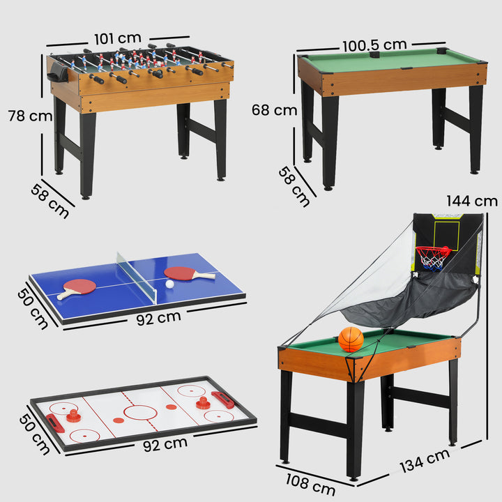 Mesa Multijogos 5 em 1 Mesa de Jogo com Matraquilho para Crianças Bilhar Ping-Pong Hóquei e Basquetebol Diversão Familiar para Adultos e Crianças 134x108x144 cm Madeira e Preto