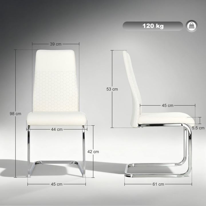 Conjunto de 4 Cadeiras de Sala de Jantar Estofadas em Veludo com Assento Acolchoado e Pés de Metal Cadeiras Cantilever Modernas 45x61x98 cm Creme