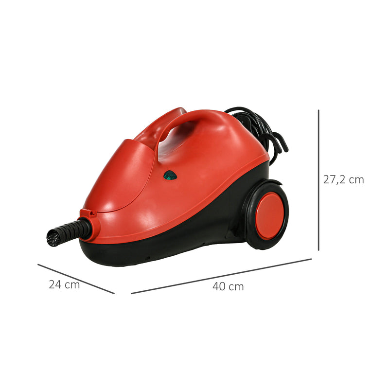 Máquina de Limpeza a Vapor 4 Bares Potência 2000W Máquina de Limpeza a Vapor Multiusos Depósito 2L Autonomia 35 min com 16 Acessórios 40x24x27,2 cm Vermelho