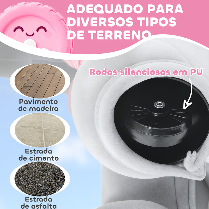 Elefante Elétrico com Música Bateria 6V Veículo de Brinquedo Elétrico Toque Suave Rodas Silenciosas de PU Pedal, Movimento para Frente Presente para Crianças de 1,5 a 5 Anos 74x34x51 cm Cinzento