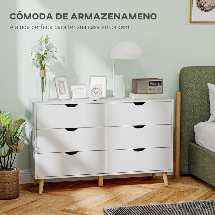 Cómoda com 6 Gavetas e Pés Elevados Cómoda para Dormitório Sala de Estar Estilo Moderno Anti-Tombo 120x40x76 cm Branco