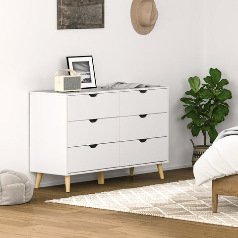 Cómoda com 6 Gavetas e Pés Elevados Cómoda para Dormitório Sala de Estar Estilo Moderno Anti-Tombo 120x40x76 cm Branco