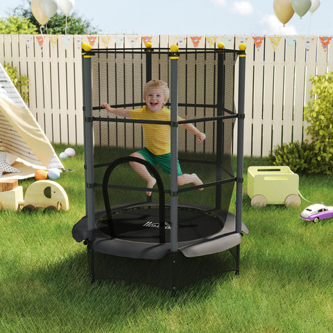 Trampolim para Crianças acima de 3 Anos Cama Elástica Infantil com Rede de Segurança e Estrutura de Aço para Interiores e Exteriores Carga 50kg Ø140x190 cm Preto