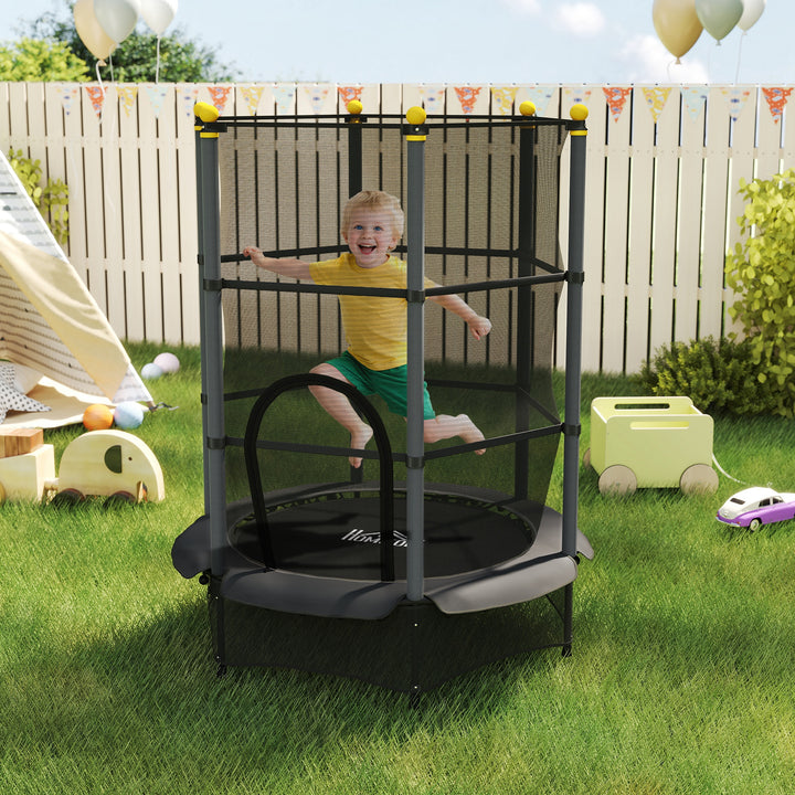 Trampolim para Crianças acima de 3 Anos Cama Elástica Infantil com Rede de Segurança e Estrutura de Aço para Interiores e Exteriores Carga 50kg Ø140x190 cm Preto