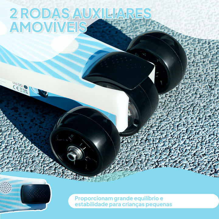 Trotinete Elétrica para Crianças de 4-7 Anos Trotinete Elétrica Máx. 6 km/h Motor 80 W Autonomia Máxima 8 km Trotinete Elétrica Infantil com Luzes LED Travão Traseiro Azul