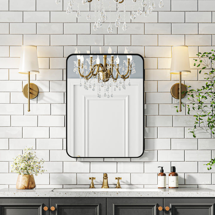 Espelho Casa de Banho 60x80 cm Espelho Retangular Espelho de Parede com Estrutura de Metal Vertical e Horizontal para Entrada Sala de Estar Preto