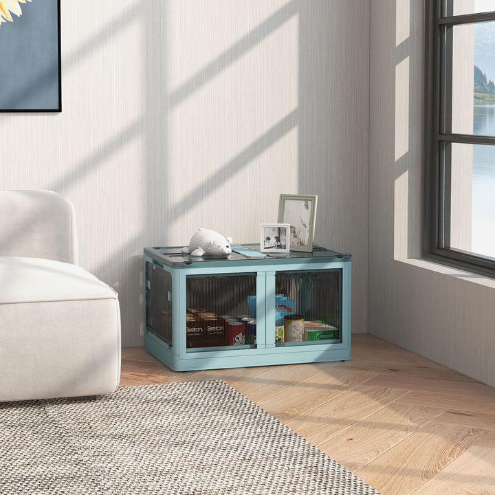 Caixa de Armazenamento Empilhável com Tampa 69L Caixa Organizadora Dobrável com Rodas Contentor de Plástico com Acesso a 5 Lados 60x42x34 cm Azul