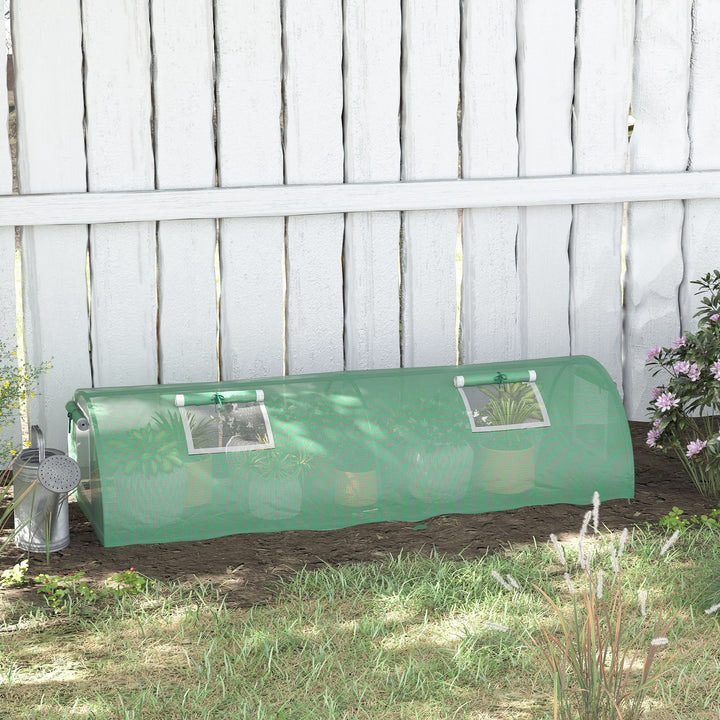 Estufa de Exterior, 200x80x45 cm Estufa de Jardim com 4 Janelas de Rede Enroláveis Estrutura em Aço e Cobertura de PE 140g/m² Anti-UV para Cultivo de Plantas e Flores Verde