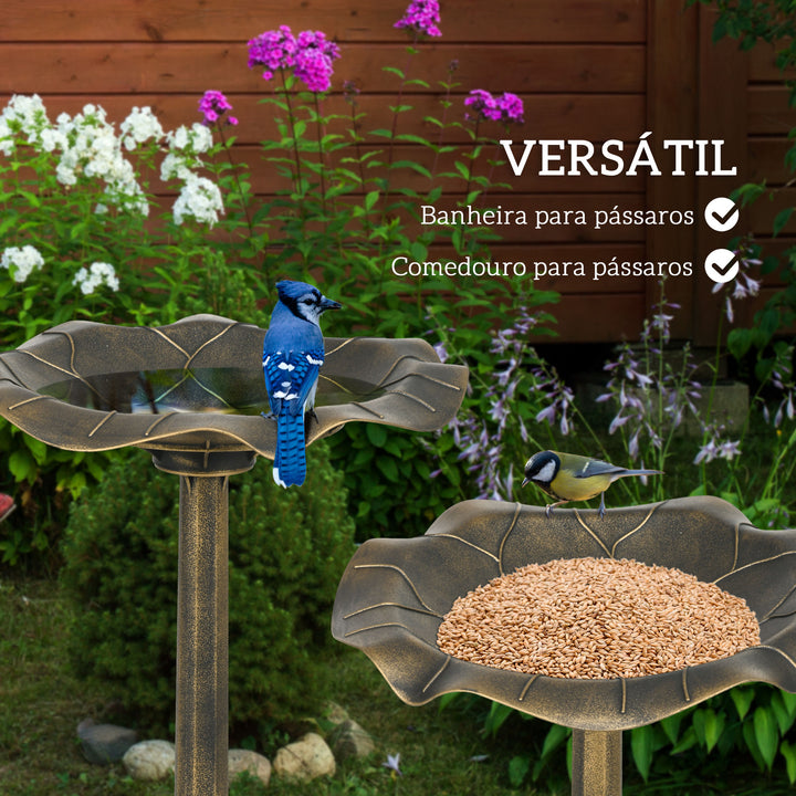 Banho para Pássaros de Jardim ao Ar Livre, Altura 71 cm, Alimentador para Pássaros com Design Folha de Lótus e Acabamento Envelhecido, Leve e Resistente, Bronze