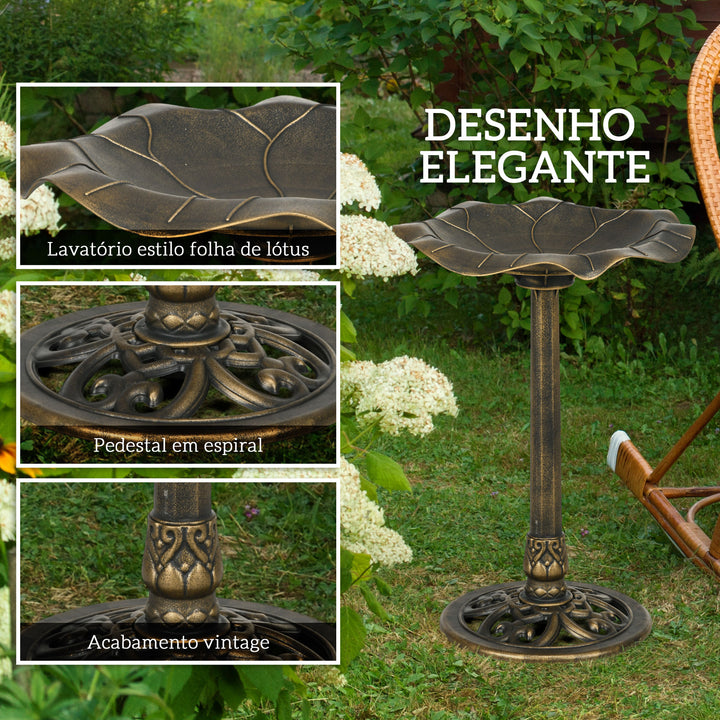 Banho para Pássaros de Jardim ao Ar Livre, Altura 71 cm, Alimentador para Pássaros com Design Folha de Lótus e Acabamento Envelhecido, Leve e Resistente, Bronze