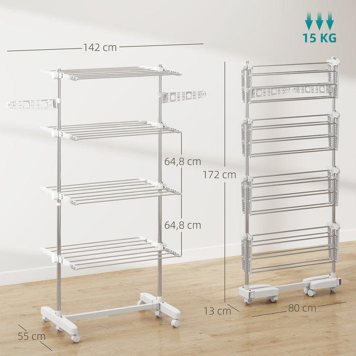 Estendal de Roupa tipo Pendurador Móvel Branco e Aço Inoxidável (80-142) x 55 x 178 cm