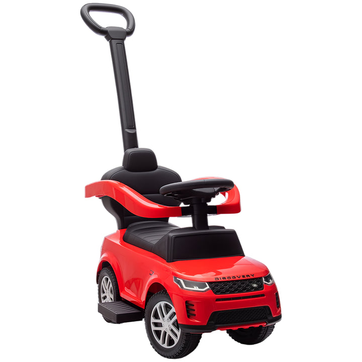 Carro Andador 2 em 1 para Crianças de 18-36 Meses Carro Andador Land Rover Discovery com Espaço de Armazenamento Buzina Volante Pega de Empurrar e Barra Removíveis 84x40x94,5 cm Vermelho