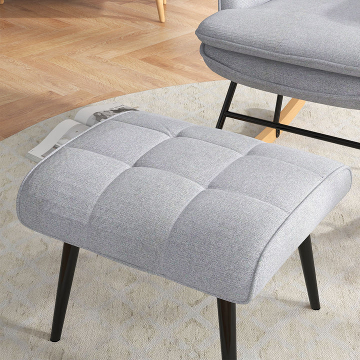 Conjunto de Poltrona Baloiço com Apoio para os Pés Poltrona Relax com Almofada Acolchoada e Anti-Tombo Carga 130 kg Sala de Estar Dormitório 64x89x90 cm Cinzento