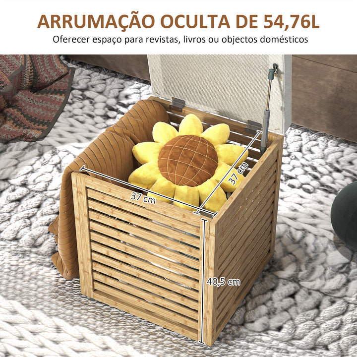 Banco com Armazenamento para Dormitório 57,7L Banco com Arrumação Estofado em Linho Sintético com Estrutura em Bambu para Entrada Sala de Estar 40x40x47 cm Cinza e Madeira