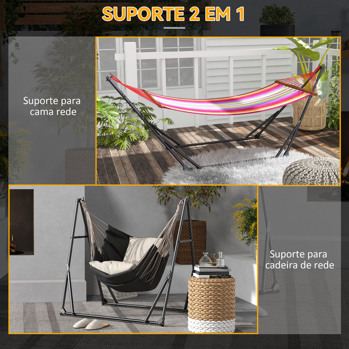 Suporte para Cama Rede Dobrável Portátil 2 em 1 Suporte para Cadeira Suspensa com Estrutura Metálica e Bolsa de Transporte Carga Máxima 120 kg para Redes de até 2,5 m e Cadeiras de 1,5 m de Comprimento Preto