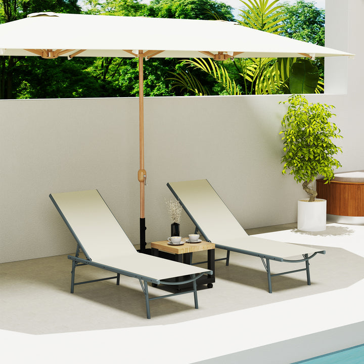 Conjunto de 2 Espreguiçadeiras Jardim Exterior Espreguiçadeiras Dobráveis Reclináveis em 5 Posições com Estrutura Metálica e Assento de Malha Transpirável 164x54x84 cm Creme
