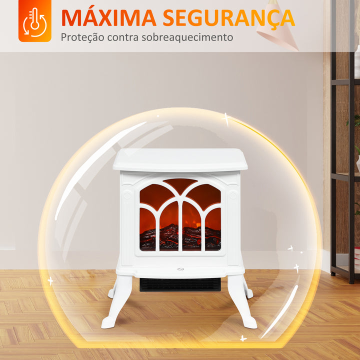 Lareira Elétrica 750/1500 W Lareira Decorativa com 2 Níveis de Potência Efeito Chama Proteção contra Sobreaquecimento Área de Cobertura 15-20 m² 37,3x23,1x44 cm Branco