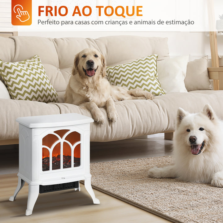 Lareira Elétrica 750/1500 W Lareira Decorativa com 2 Níveis de Potência Efeito Chama Proteção contra Sobreaquecimento Área de Cobertura 15-20 m² 37,3x23,1x44 cm Branco