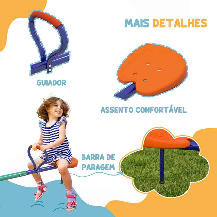 Baloiço para Crianças Carga 90 kg Sobe e Desce Infantil Giratório 360° com Barra de Comprimento Ajustável Amortecedor Assento Confortável e Base de Aço para Pátio Jardim Multicolor