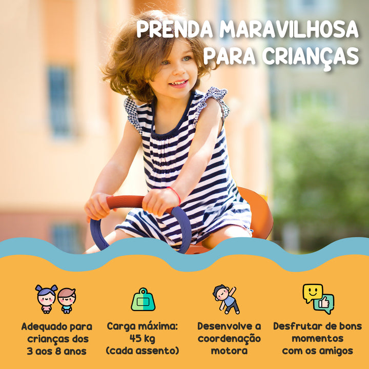 Baloiço para Crianças Carga 90 kg Sobe e Desce Infantil Giratório 360° com Barra de Comprimento Ajustável Amortecedor Assento Confortável e Base de Aço para Pátio Jardim Multicolor