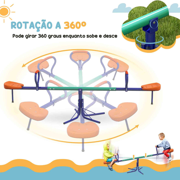 Baloiço para Crianças Carga 90 kg Sobe e Desce Infantil Giratório 360° com Barra de Comprimento Ajustável Amortecedor Assento Confortável e Base de Aço para Pátio Jardim Multicolor
