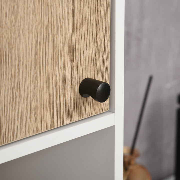 Coluna Casa de Banho Armário Alto Auxiliar de Casa de Banho com 2 Portas e 6 Prateleiras para Duche Estilo Moderno 30x31,5x169cm Branco e Carvalho