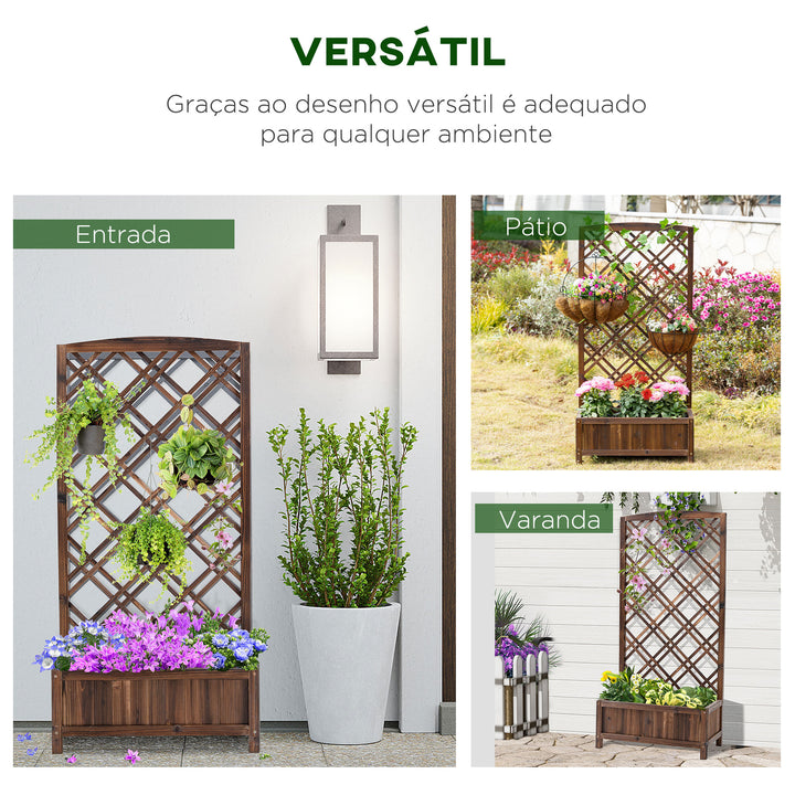 Floreira com Treliça de Madeira Caixa de Plantio com Suporte para Plantas Trepadeiras para Jardim varanda Pátio 60x30x122,5cm Marrom