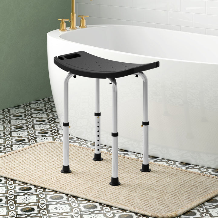 Banco de Duche Banco de Segurança para Duche com Altura Ajustável em 8 Posições com Base de Borracha Antiderrapante 50x36x39,5-56,5 cm Preto