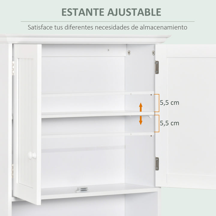 Armário Casa de Banho com 2 Portas Prateleira Interior Ajustável e Compartimento Aberto Móvel Auxiliar Suspenso Multiúso para Cozinha 60x20x70,5cm Branco
