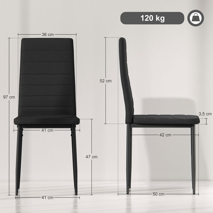 Conjunto de 6 Cadeiras de Sala de Jantar Estofadas em Linho com Pernas em Metal Cadeiras Modernas para Cozinha Quarto Suporta até 120 kg 41x50x97 cm Preto