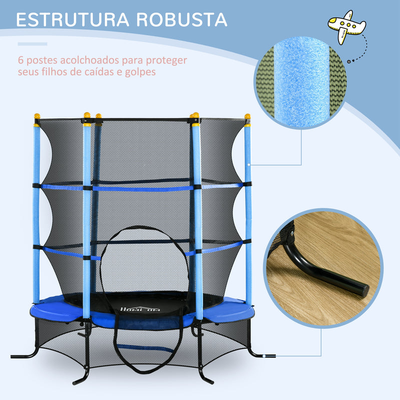 Trampolim para Crianças acima de 3 Anos Cama Elástica Infantil com Rede de Segurança e Estrutura de Aço para Interiores e Exteriores Carga 50 kg 163x163x163 cm Azul