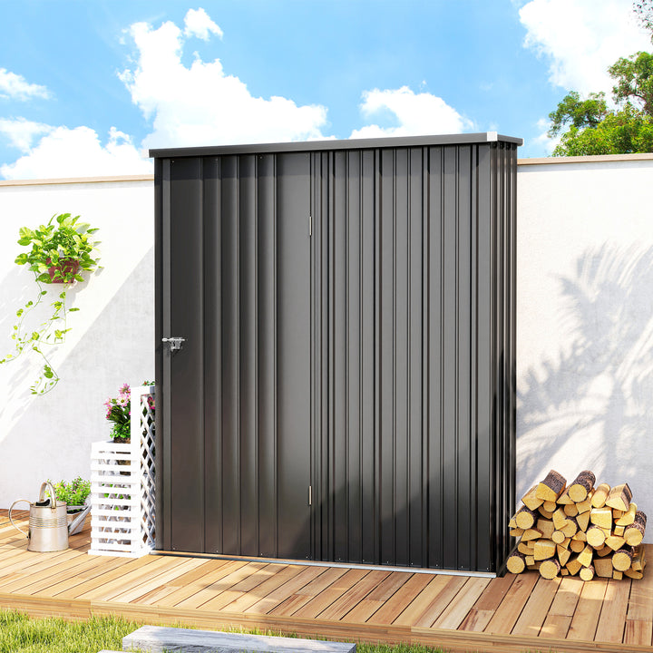 Abrigo de Jardim 1,34m² 161,5x94,5x196 cm Abrigo de Exterior de Aço Galvanizado com Porta e Fechadura para Armazenamento de Ferramentas Preto