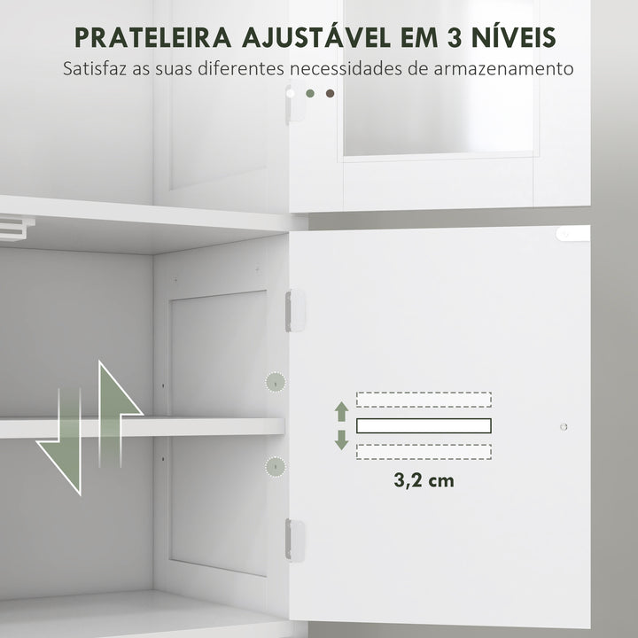 Coluna de Casa de Banho Móvel Auxiliar para Casa de Banho com 6 Portas Prateleiras Ajustáveis Anti-tombo Armário de Casa de Banho Moderno 60x30x170,5 cm Branco