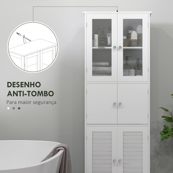 Coluna de Casa de Banho Móvel Auxiliar para Casa de Banho com 6 Portas Prateleiras Ajustáveis Anti-tombo Armário de Casa de Banho Moderno 60x30x170,5 cm Branco