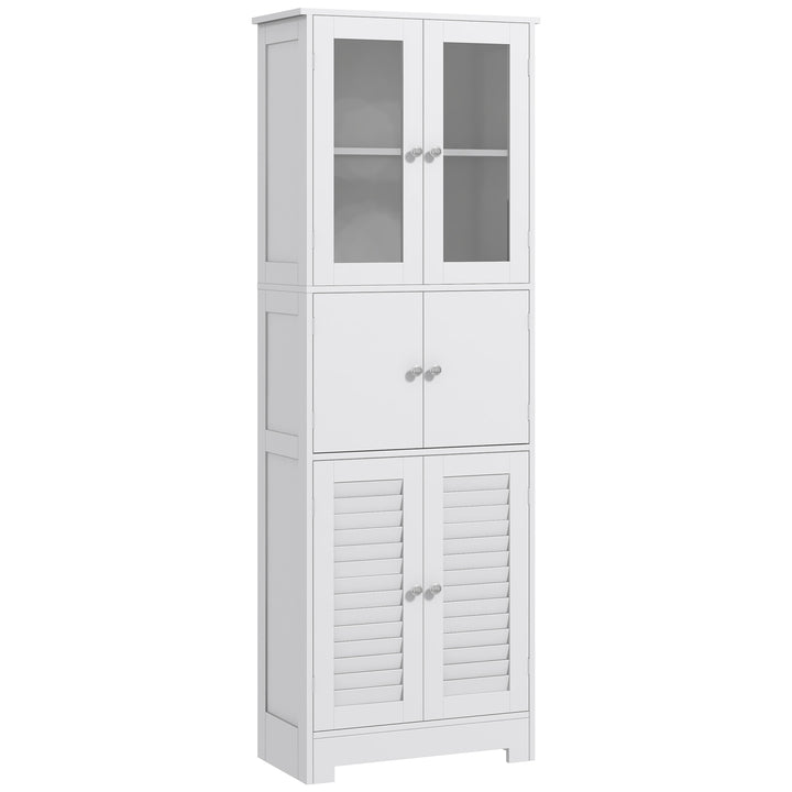 Coluna de Casa de Banho Móvel Auxiliar para Casa de Banho com 6 Portas Prateleiras Ajustáveis Anti-tombo Armário de Casa de Banho Moderno 60x30x170,5 cm Branco