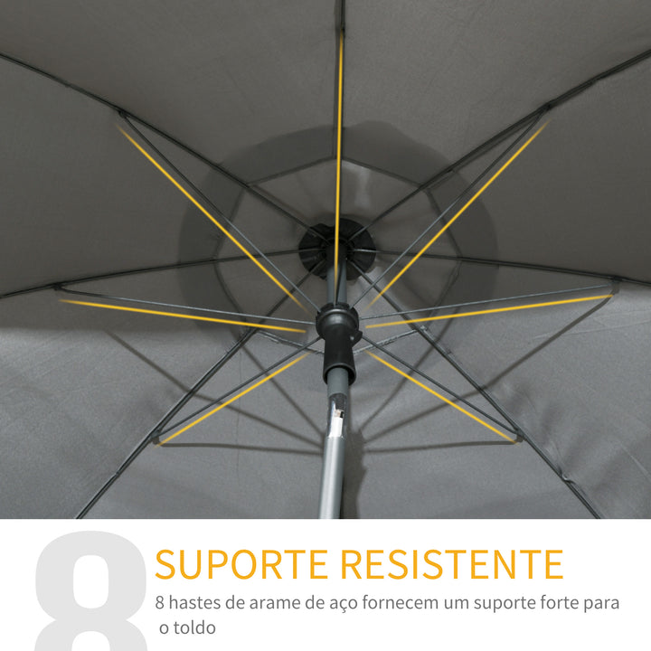 Chapéu de Sol de Praia Grande Ø180 cm Chapéu de Sol de Exterior com Ângulo Ajustável Proteção UV50+ Inpermeável Mastro de Ø32 mm Cinza