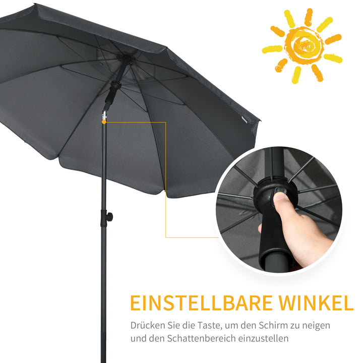 Chapéu de Sol de Praia Grande Ø180 cm Chapéu de Sol de Exterior com Ângulo Ajustável Proteção UV50+ Inpermeável Mastro de Ø32 mm Cinza