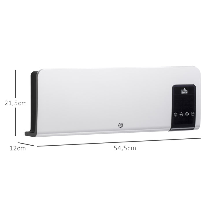 Aquecedor Elétrico de Parede 1000W/2000W Aquecedor com Ecrã LED Controlo Remoto Termostato Temporizador para Áreas de 15-20 m² 54,5x12x21,5 cm Branco