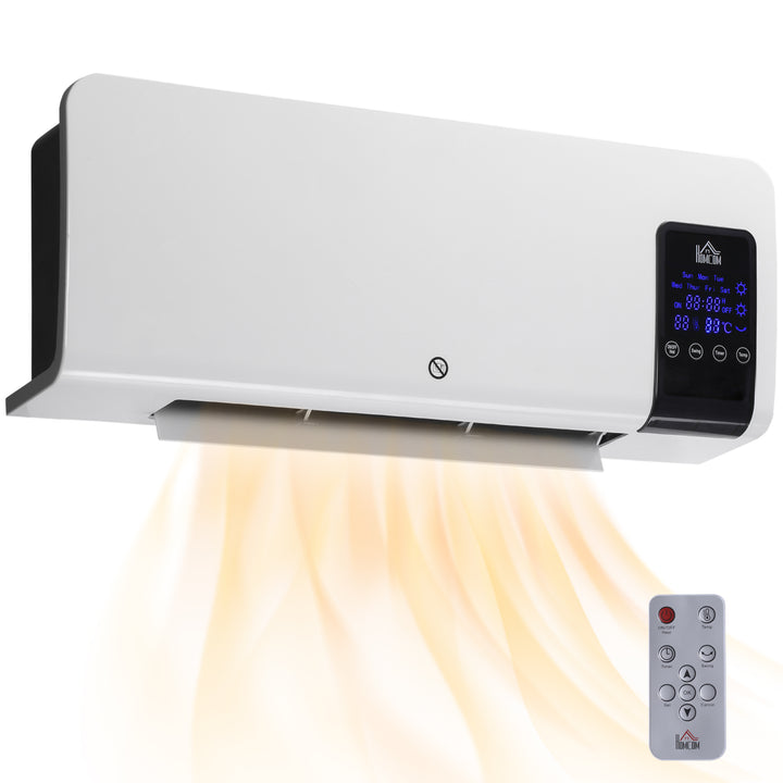 Aquecedor Elétrico de Parede 1000W/2000W Aquecedor com Ecrã LED Controlo Remoto Termostato Temporizador para Áreas de 15-20 m² 54,5x12x21,5 cm Branco