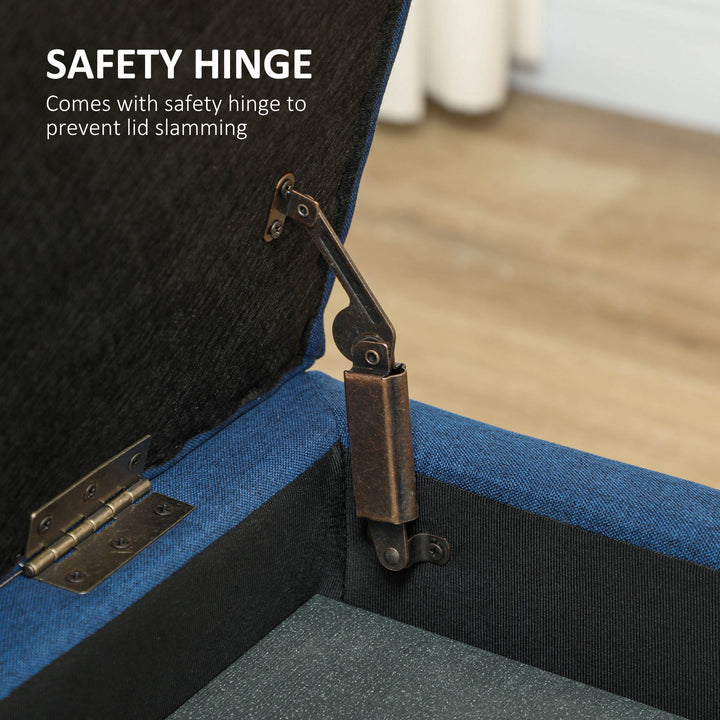 Banco de Armazenamento Acolchoado Banco Estofado em Linho Tampa com Abertura para Sala de Estar Entrada Dormitório Carga Máxima 120 kg 125x49x41,5 cm Azul Escuro
