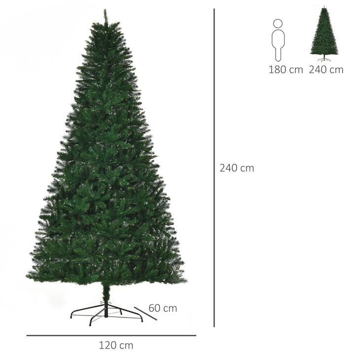 Árvore de Natal Artificial 240cm Ignífuga com 1499 Ramas com 2 Tipos de Pontas de PVC e Base de Aço Decoração de Natal para Interiores Verde
