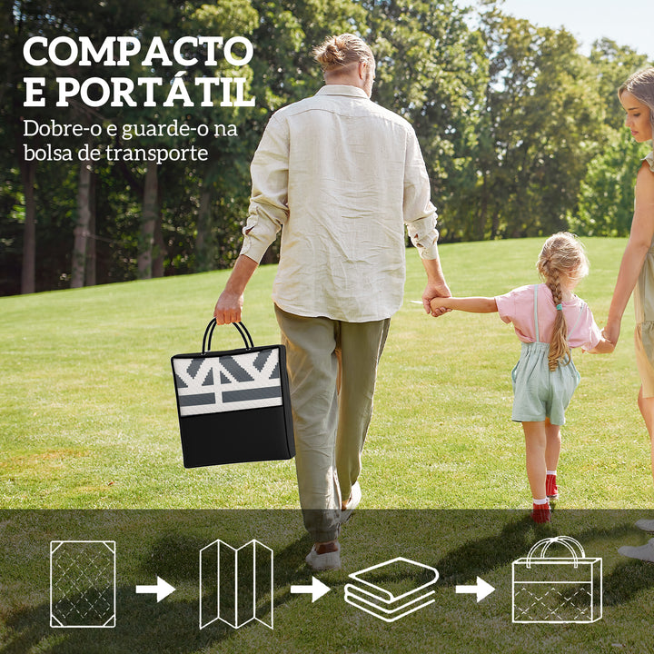 Tapete de Exterior 182x274 cm Tapete Reversível com Desenho Geométrico Impermeável e Bolsa de Transporte para Varanda Pátio Campismo Praia Cinza Escuro