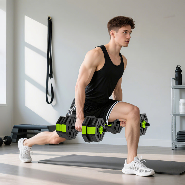 Conjunto de Halteres Ajustáveis 4 em 1 20 kg Conjunto de Pesos Utilizado como Kettlebell Barra Halteres ou Suporte para Flexões Equipamento de Fitness para Homens e Mulheres Ginásio em Casa