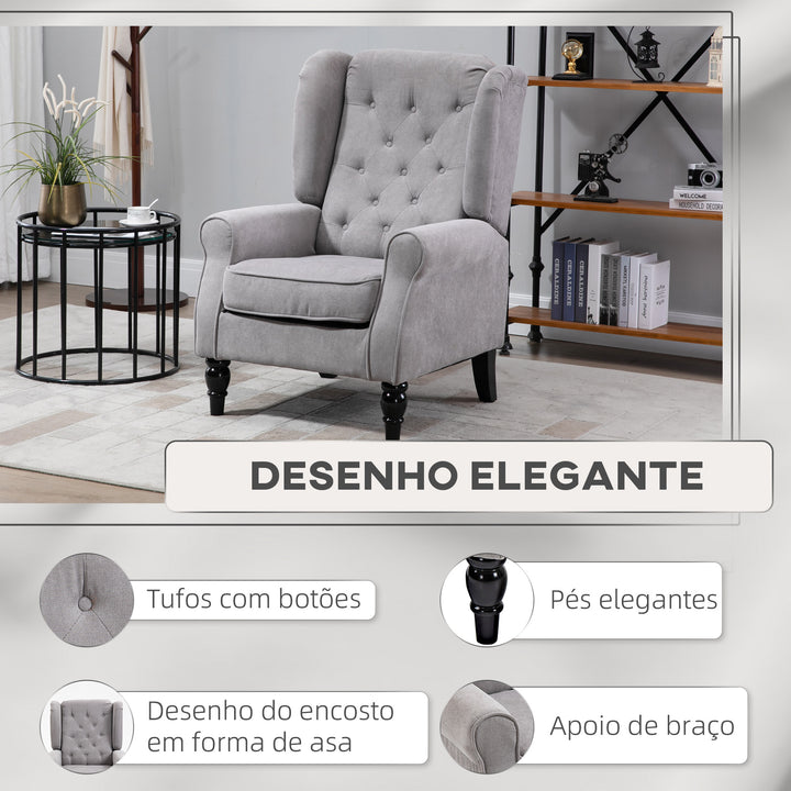 Poltrona de Sala de Estar Poltrona Moderna para Dormitório com Apoio para a Cabeça e Pés de Madeira Poltrona Individual Carga 160 kg para Esritório 74x86x102 cm Cinza