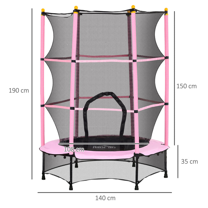 Trampolim para Crianças acima de 3 Anos Cama Elástica Infantil com Rede de Segurança e Estrutura de Aço para Interiores e Exteriores Carga 50kg Ø140x190 cm Rosa