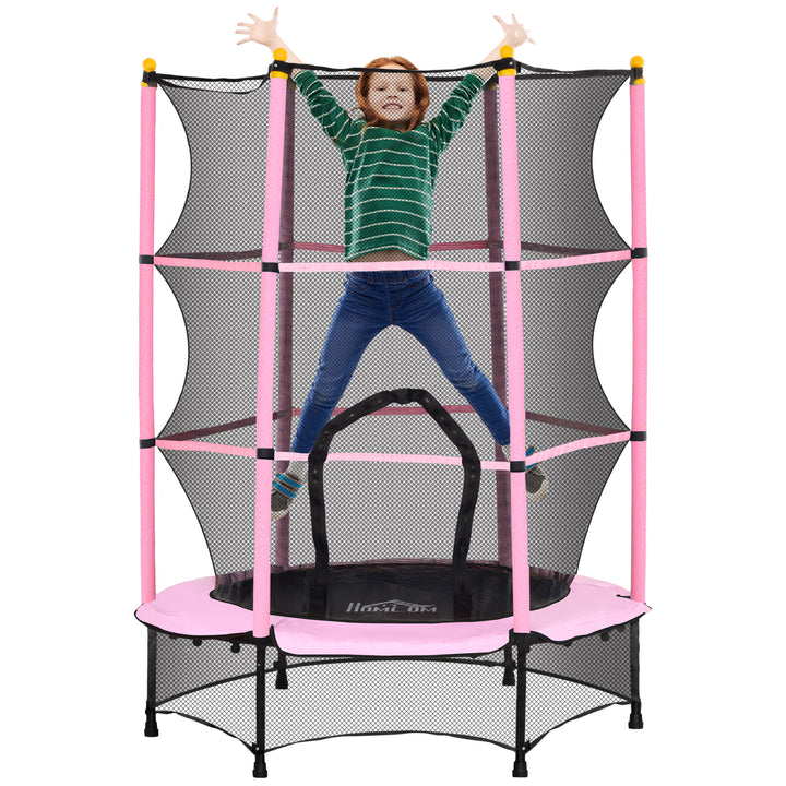 Trampolim para Crianças acima de 3 Anos Cama Elástica Infantil com Rede de Segurança e Estrutura de Aço para Interiores e Exteriores Carga 50kg Ø140x190 cm Rosa